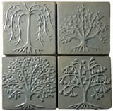 Four six inch Trees Ceramic Handmade Tile Set - Celadon Glaze