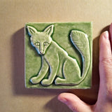 Fox 4"x4" Ceramic Handmade Tile - Spearmint Glaze Size reference