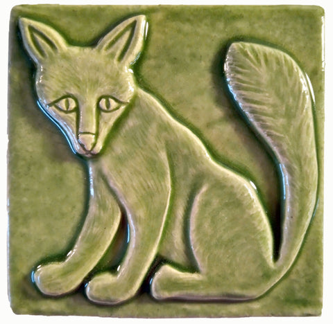 Fox 4"x4" Ceramic Handmade Tile - Spearmint Glaze