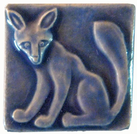 Fox 2"x2" Ceramic Handmade Tile - Watercolor Blue Glaze
