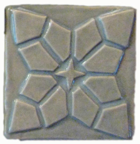 Geometric Bloom 3"x3" Ceramic Handmade Tile - Celadon Glaze