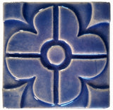 Geometric Blossom 4"x4" Ceramic Handmade Tile - Watercolor Blue Glaze