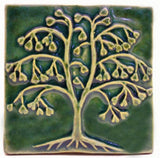 Ginkgo Tree 4"x4" Ceramic Handmade Tile - Leaf Green Glaze
