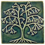 Ginkgo Tree 6"x6" Ceramic Handmade Tile - Leaf Green Glaze