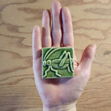 Grasshopper 2"x2" Ceramic Handmade Tile - Spearmint Glaze Size Reference