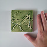 grasshopper 4"x4" Ceramic Handmade Tile - Spearmint Glaze size reference