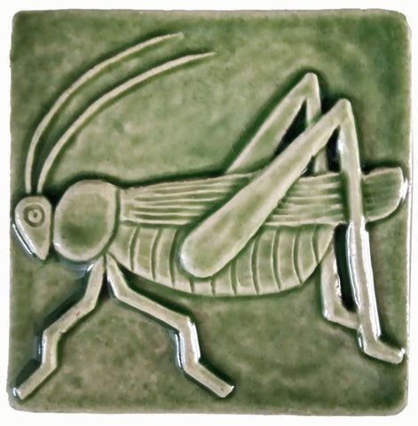 grasshopper 4"x4" Ceramic Handmade Tile - Spearmint Glaze