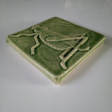 grasshopper 4"x4" Ceramic Handmade Tile - three quarters view