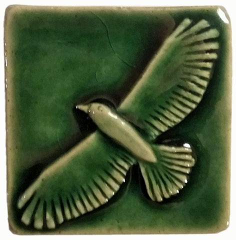 Hawk 2"x2" Ceramic Handmade Tile - Leaf Green Glaze