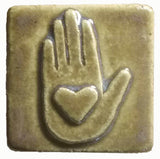 Heart in Hand 2"x2" Ceramic Handmade Tile - Honey  Glaze