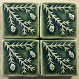 Hemlock 2"x2" Ceramic Handmade Tile - Leaf Green Glaze grouping