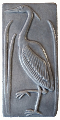 Heron 2 Facing Left 3"x6" Ceramic Handmade Tile - Gray Glaze