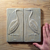Set Of Two 4"x8" Heron Ceramic Handmade Tiles - Celadon Glaze Size Reference