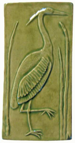 Heron 1 Facing Right 4"x8" Ceramic Handmade Tile - Spearmint Glaze
