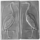 Set Of Two 4"x8" Heron Ceramic Handmade Tiles - Gray Glaze