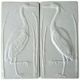 Set Of Two 4"x8" Heron Ceramic Handmade Tiles - White Glaze