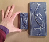 2"x4" Heron facing left Ceramic Handmade Tile - Size comparison 2"x4" vs 4"x8"