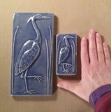 2"x4" Heron facing right Ceramic Handmade Tile - Size comparison 2"x4" vs 4"x8"
