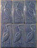 Set Of Two 3"x6" Heron Ceramic Handmade Tiles - Watercolor Blue Glaze grouping