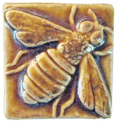 Honey Bee 2"x2" Ceramic Handmade Tile - Honey Glaze