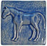 Horse 2 (facing Left) 6"x6" Ceramic Handmade Tile - Watercolor Blue Glaze