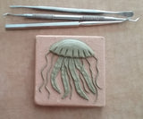 jellyfish 3"x3" Ceramic Handmade Tile - process photo