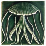Jellyfish 4"x4" Ceramic Handmade Tile - Leaf Green Glaze