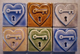 Key to my Heart 2"x2" Ceramic Handmade Tile - Multi Glaze