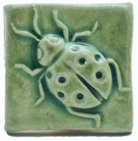Ladybug 2"x2" Ceramic Handmade Tile - Spearmint Glaze