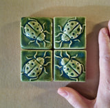 Ladybug 2"x2" Ceramic Handmade Tile - Leaf Green Glaze Grouping