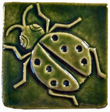Ladybug 4"x4" Ceramic Handmade Tile - leaf green glaze