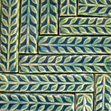 Leaves 1"x6" Border Ceramic Handmade Tile - Leaf Green Glaze grouping