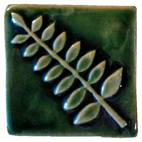 Locust 3"x3" Ceramic Handmade Tile - Leaf Green Glaze