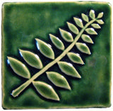 Honey Locust 4"x4" Ceramic Handmade Tile - Leaf Green Glaze