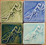Praying Mantis 3"x3" Ceramic Handmade Tile - multi Glaze grouping