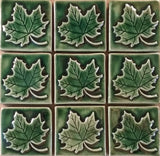 Maple Leaf 3"x3" Ceramic Handmade Tile - Leaf Green Glaze Grouping