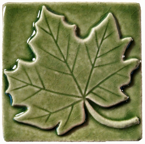 Maple Leaf 4"x4" Ceramic Handmade Tile - Spearmint Glaze