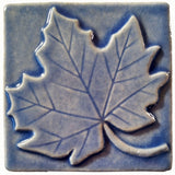 Maple Leaf 4"x4" Ceramic Handmade Tile - Watercolor Blue Glaze