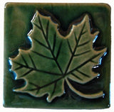 Maple Leaf 3"x3" Ceramic Handmade Tile - Leaf Green Glaze