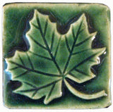 Maple Leaf 2"x2" Ceramic Handmade Tile - Leaf Green Glaze