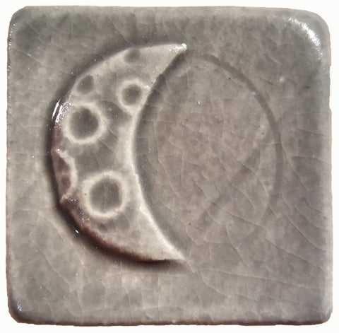 waning crescent moon 2"x2" Ceramic Handmade Tile - Gray Glaze