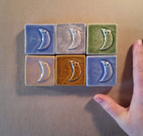 waxing crescent moon 2"x2" Ceramic Handmade Tile - Multi Glaze grouping