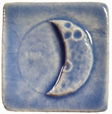 waxing crescent moon 2"x2" Ceramic Handmade Tile - Watercolor Blue Glaze