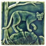 Mountain Lion 4"x4" Ceramic Handmade Tile - Leaf Green Glaze