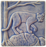 Mountain Lion 4"x4" Ceramic Handmade Tile - Watercolor Blue Glaze