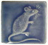 Mouse 2"x2" Ceramic Handmade Tile - Watercolor Blue Glaze