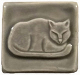 Napping Cat 2"x2" Ceramic Handmade Tile - Gray Glaze
