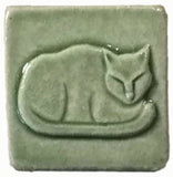 Napping Cat 2"x2" Ceramic Handmade Tile - Spearmint Glaze