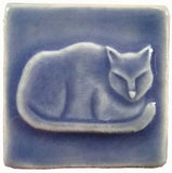 Napping Cat 2"x2" Ceramic Handmade Tile - Watercolor Blue Glaze