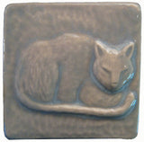 Napping Cat 3"x3" Ceramic Handmade Tile - Celadon Glaze